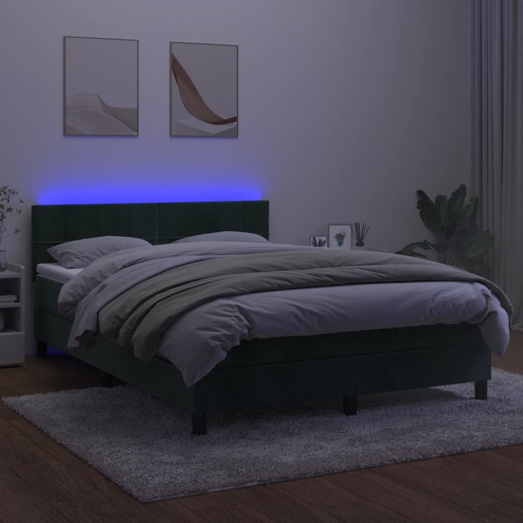 vidaXL Boxspring met matras en LED fluweel donkergroen 140x200 cm afbeelding