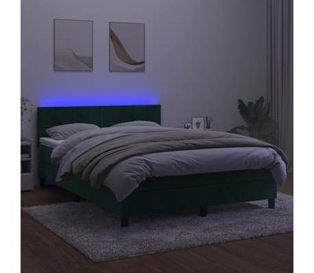 vidaXL Krevet box spring s madracem LED tamnozeleni 140x200 cm bar&scaron;un