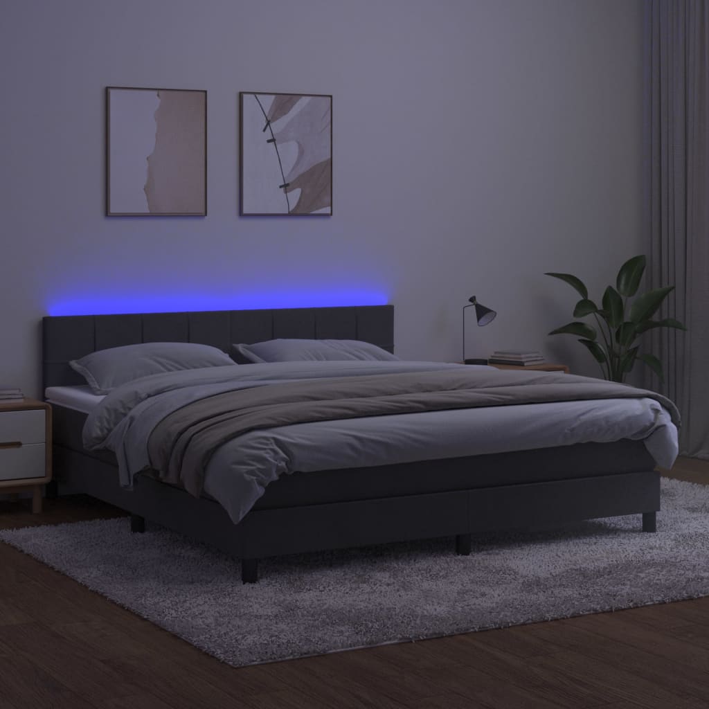 vidaXL Boxspring met matras en LED fluweel donkergrijs 160x200 cm afbeelding