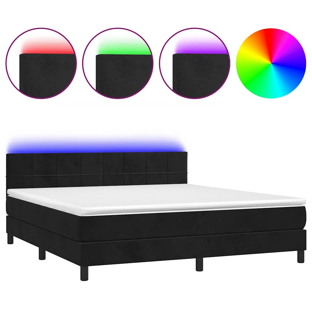 vidaXL Box spring postel s matrací a LED černá 160x200 cm samet