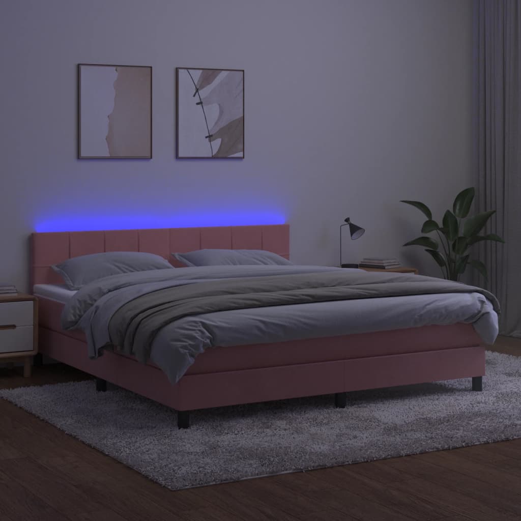 vidaXL Boxspring met matras en LED fluweel roze 160x200 cm afbeelding