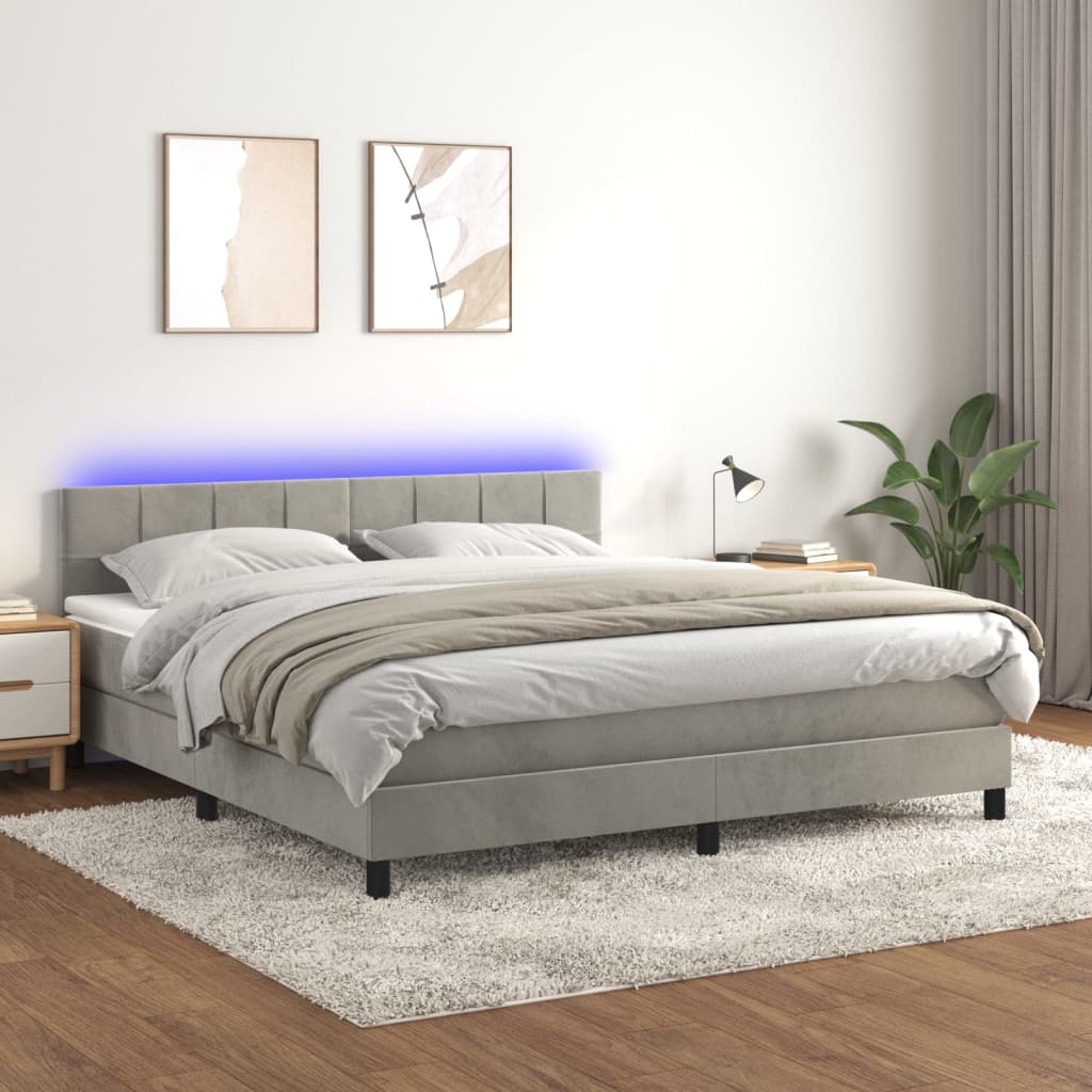 vidaXL Boxspringbett mit Matratze & LED Hellgrau 180x200 cm Samt