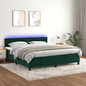 Box spring postel s matrací a LED tmavě zelená 180x200 cm samet - obrázek 1