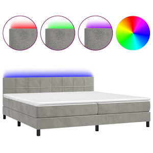Box spring postel s matrací a LED světle šedá 200x200 cm samet - obrázek 2