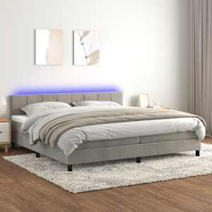Box spring postel s matrací a LED světle šedá 200x200 cm samet - obrázek 1