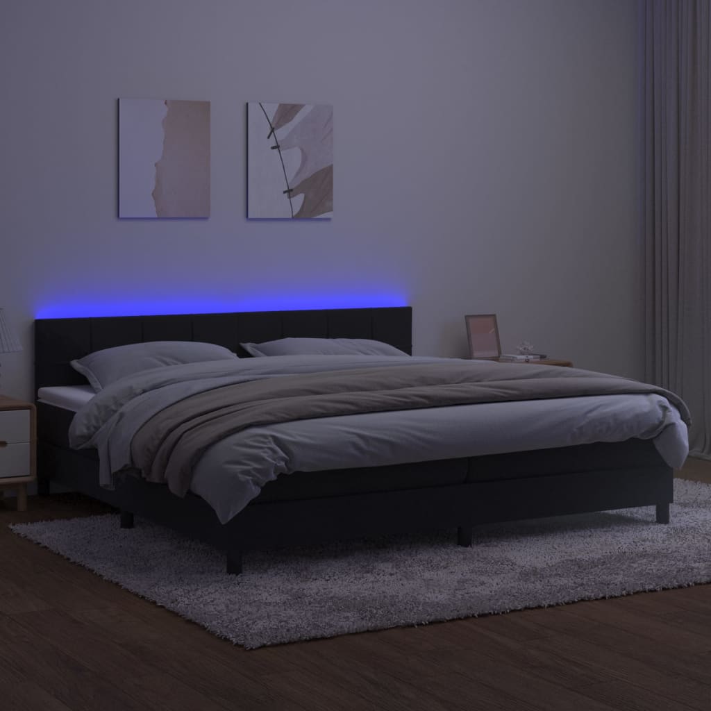 Box spring postel s matrací a LED černá 200x200 cm samet