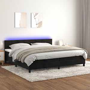 Box spring postel s matrací a LED černá 200x200 cm samet - obrázek 1