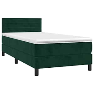 Box spring postel s matrací a LED tmavě zelená 80x200 cm samet - obrázek 3