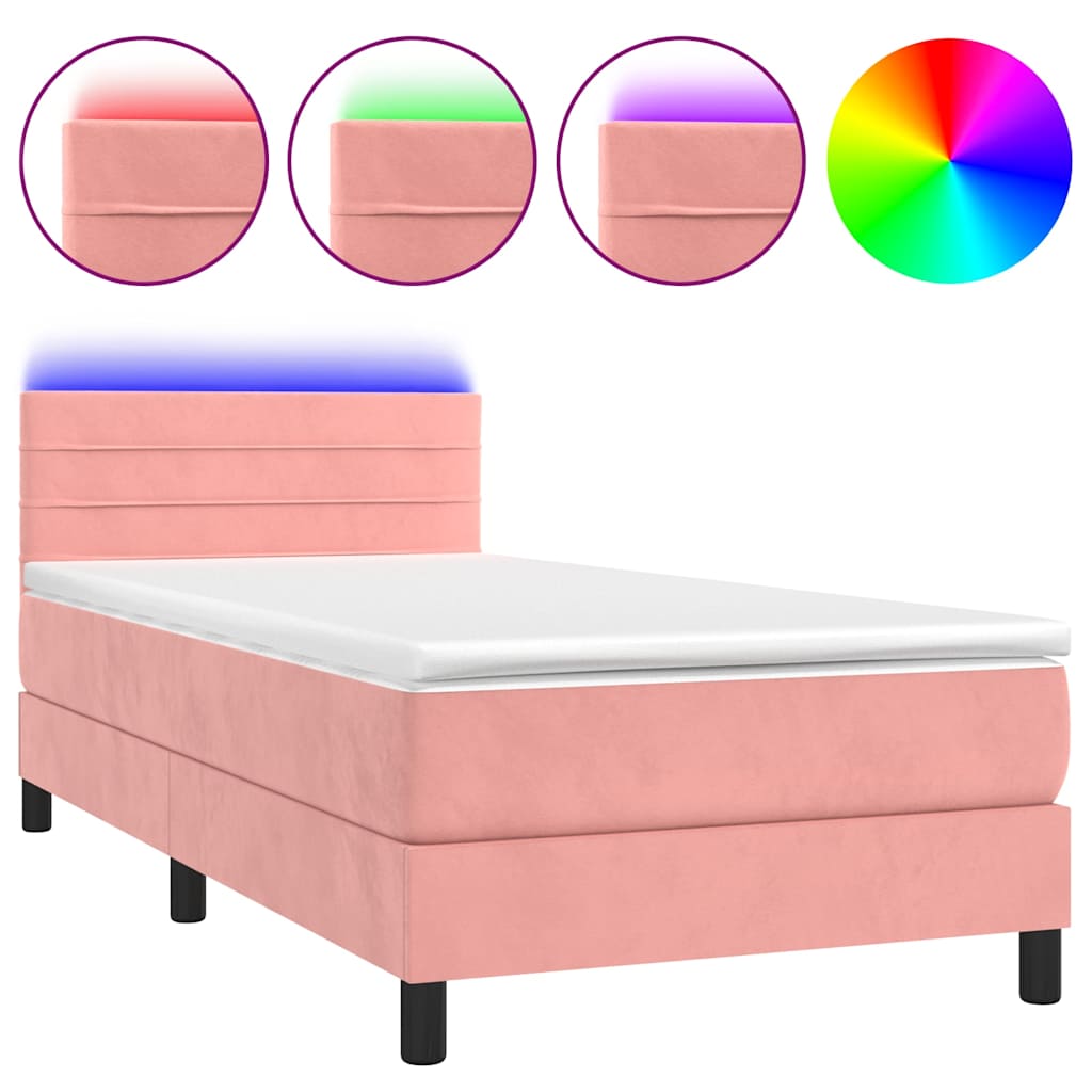Box spring postelja z vzmetnico LED roza 80x200 cm žamet