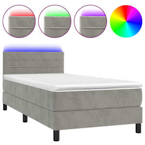 Box spring postel s matrací a LED světle šedá 90x190 cm samet - obrázek 2