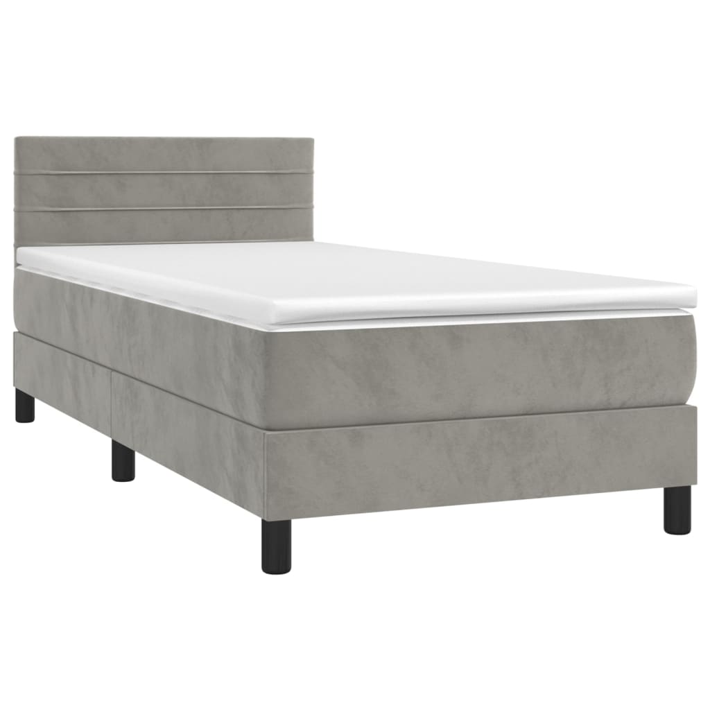 Thumbnail - vidaXL Boxspringbett mit Matratze & LED Hellgrau 90x190 cm Samt