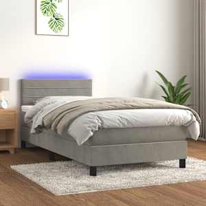 Box spring postel s matrací a LED světle šedá 90x190 cm samet - obrázek 1