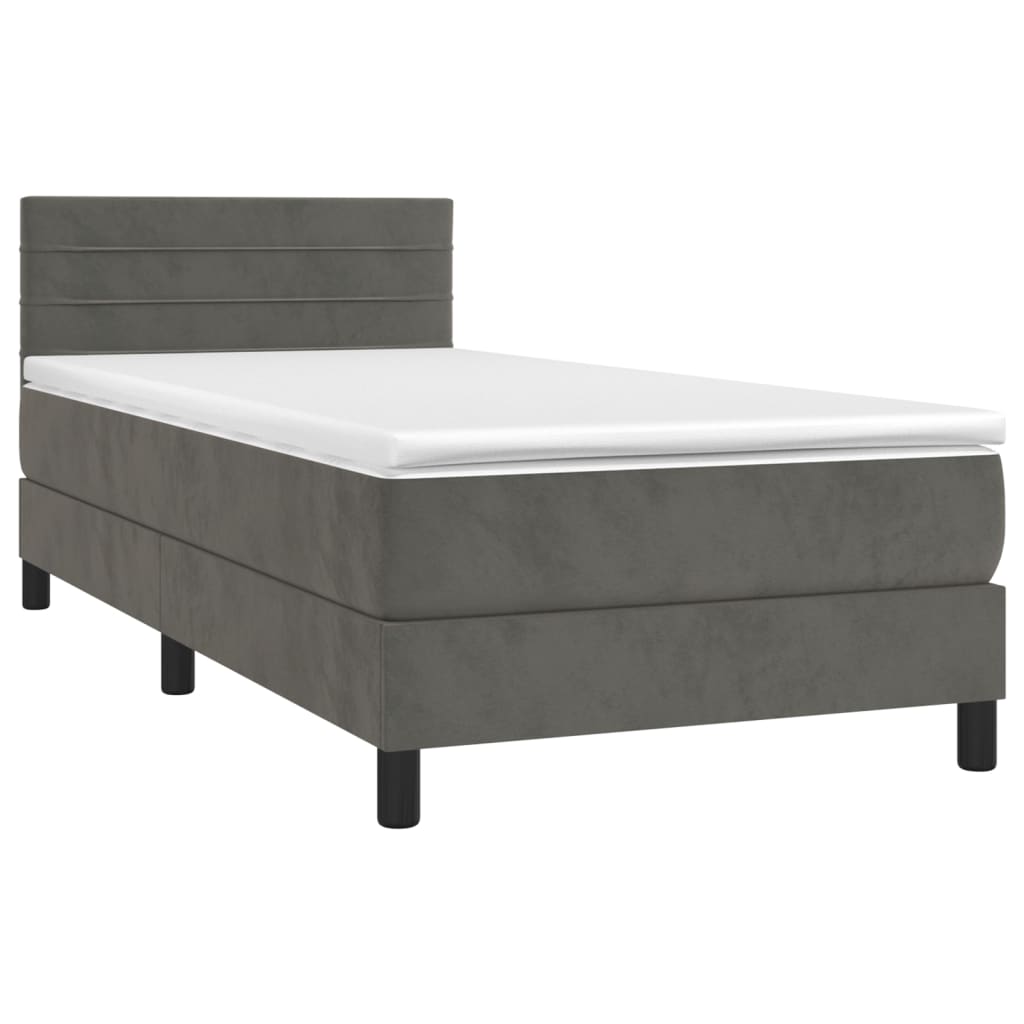 vidaXL Boxspring met matras en LED fluweel donkergrijs 90x190 cm afbeelding