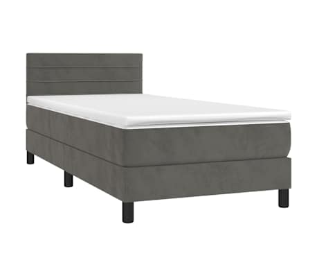 vidaXL Box spring postel s matrac&iacute; a LED tmavě &scaron;ed&aacute; 90x190 cm samet