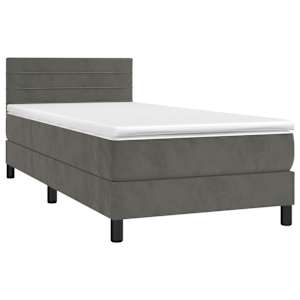 vidaXL Box spring postel s matrac&iacute; a LED tmavě &scaron;ed&aacute; 90x190 cm samet