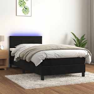 Box spring postel s matrací a LED černá 90x190 cm samet - obrázek 1