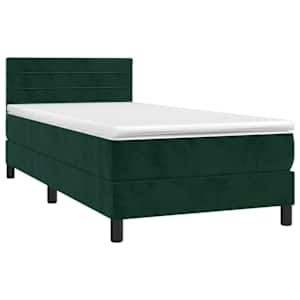 Box spring postel s matrací a LED tmavě zelená 90x190 cm samet - obrázek 3