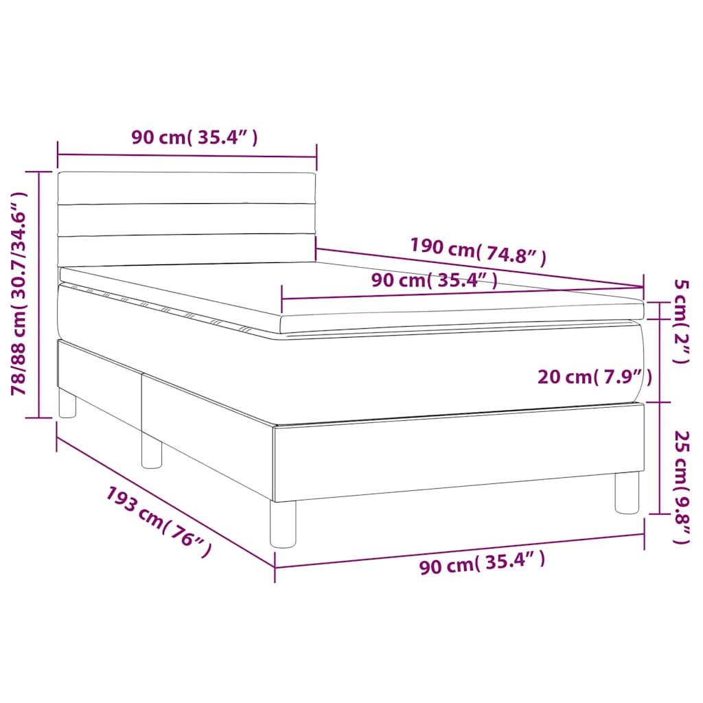 Box spring postelja z vzmetnico LED temno modra 90x190 cm žamet - slika 9