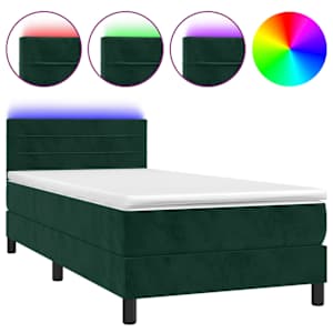 Box spring postel s matrací a LED tmavě zelená 90x200 cm samet - obrázek 2