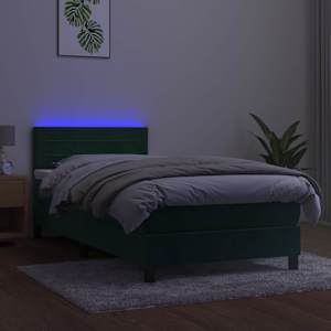 Box spring postel s matrací a LED tmavě zelená 90x200 cm samet - obrázek 3