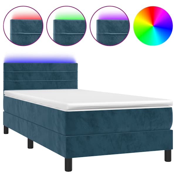 vidaXL kontinentaalvoodi madrats, LED, tumesinine, 90x200 cm, samet