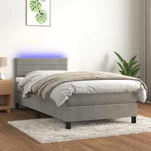 Box spring postel s matrací a LED světle šedá 100x200 cm samet - obrázek 1