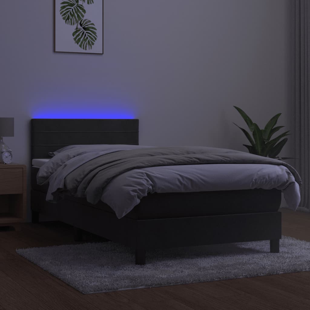 Box spring postel s matrací a LED tmavě šedá 100x200 cm samet