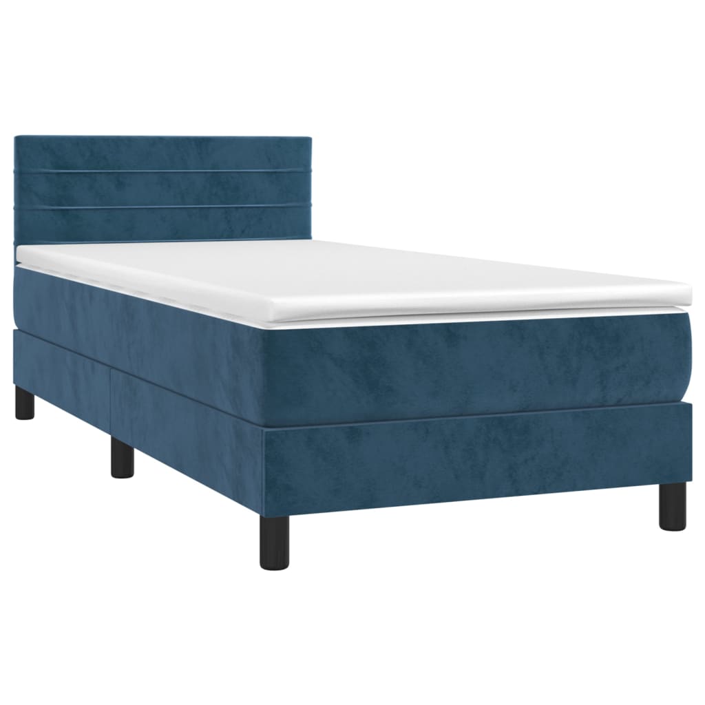vidaXL Boxspring met matras en LED fluweel donkerblauw 100x200 cm afbeelding