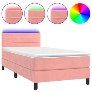 Box spring postel s matrací a LED růžová 100x200 cm samet - obrázek 2