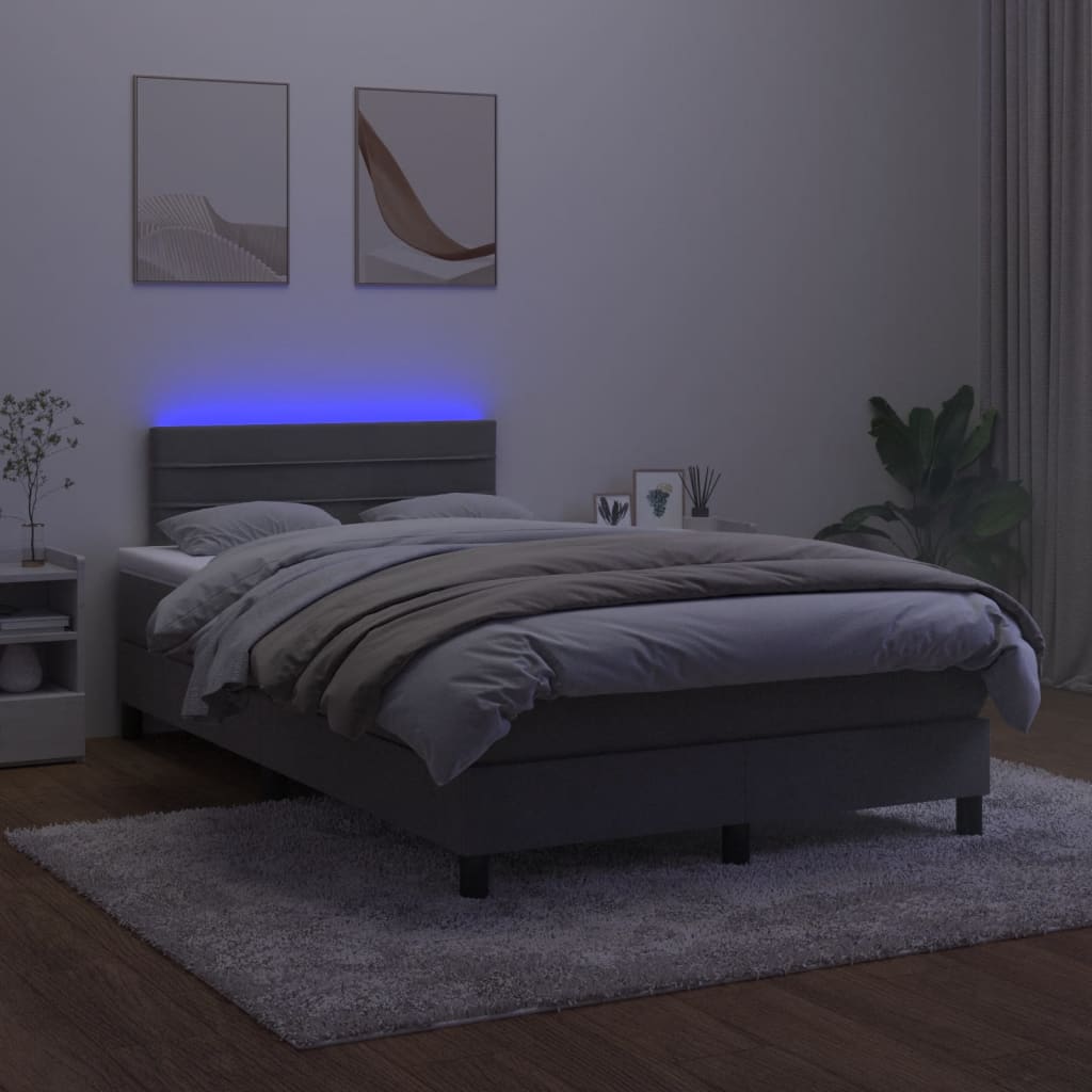 Box spring postelja z vzmetnico LED temno siva 120x200 cm žamet