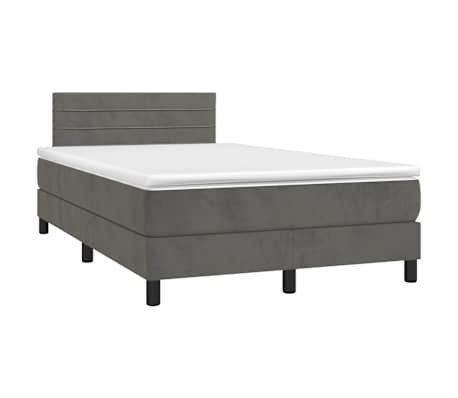 vidaXL Box spring postel s matrac&iacute; a LED tmavě &scaron;ed&aacute; 120x200 cm samet