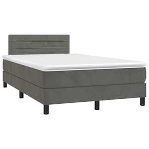 vidaXL Box spring postel s matrac&iacute; a LED tmavě &scaron;ed&aacute; 120x200 cm samet