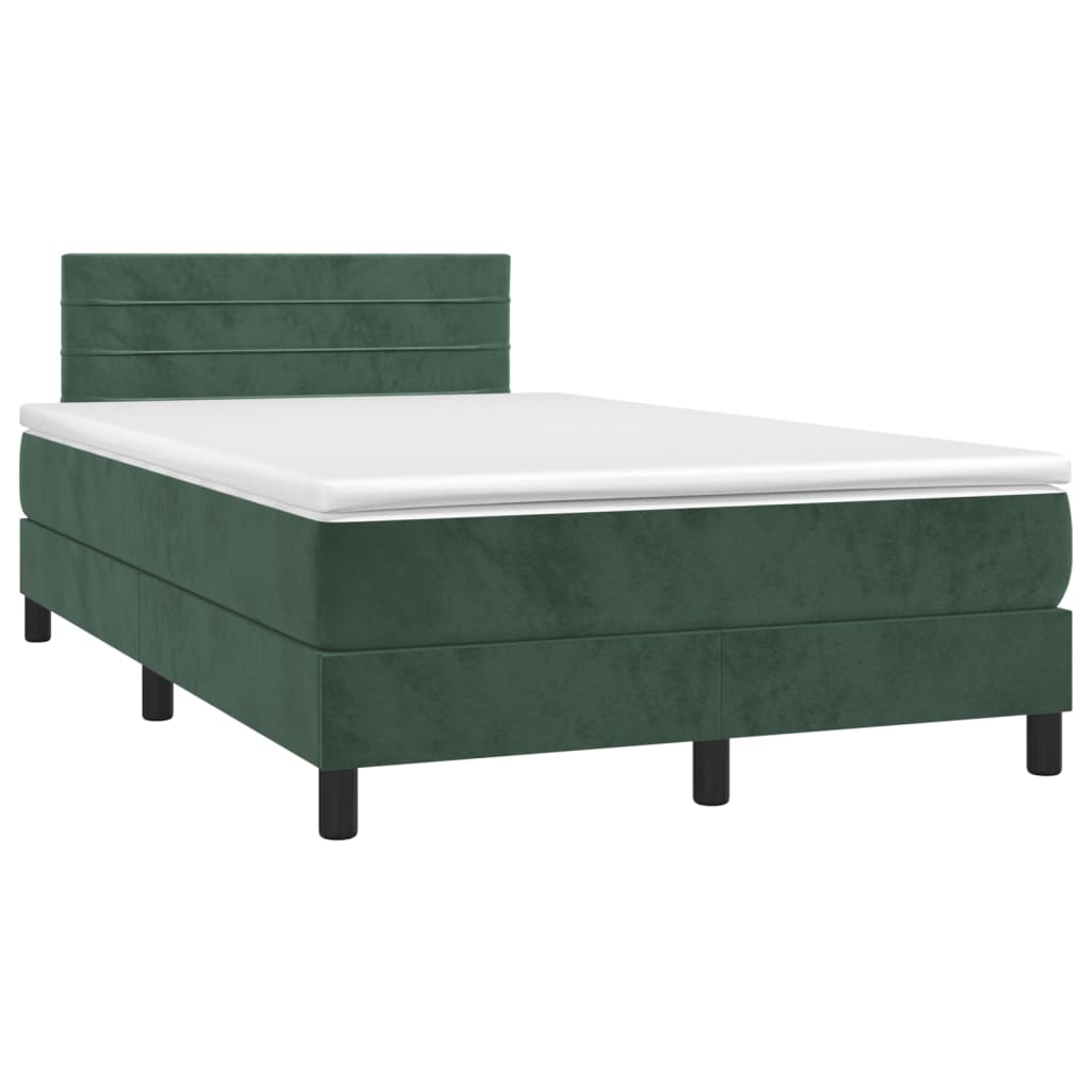 vidaXL Boxspring met matras en LED fluweel donkergroen 120x200 cm afbeelding
