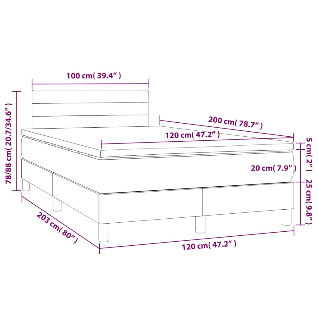 Box spring postel s matrací a LED tmavě zelená 120x200 cm samet - obrázek 9
