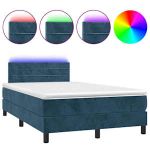 Box spring postel s matrací a LED tmavě modrá 120x200 cm samet - obrázek 2