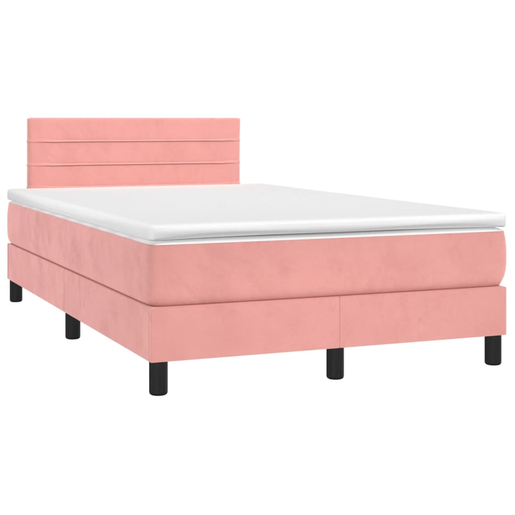 vidaXL Boxspring met matras en LED fluweel roze 120x200 cm afbeelding