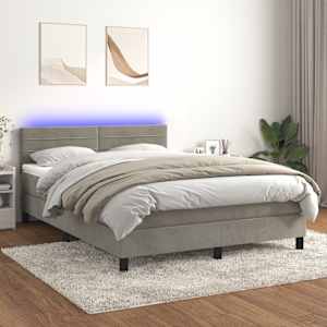 Box spring postel s matrací a LED světle šedá 140x190 cm samet - obrázek 1