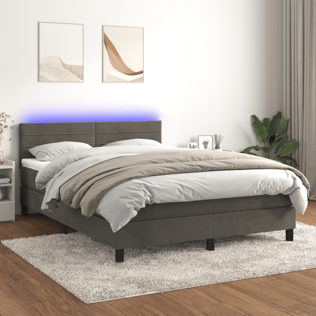 vidaXL Boxspringbett mit Matratze & LED Dunkelgrau 140x190 cm Samt