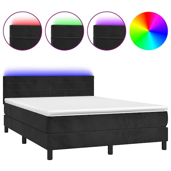 vidaXL kontinentaalvoodi madrats ja LED, must, 140x190 cm, samet
