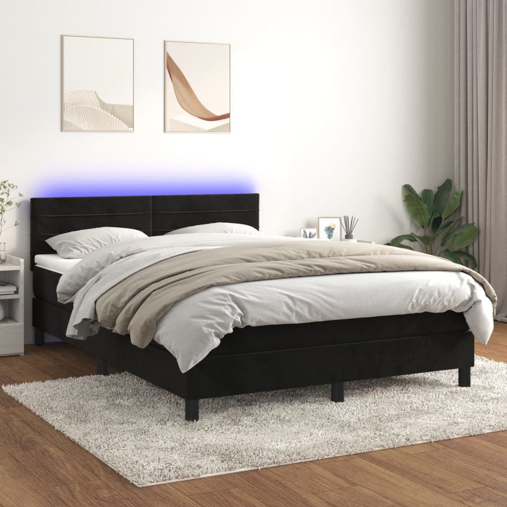 Box spring postel s matrací a LED černá 140x190 cm samet