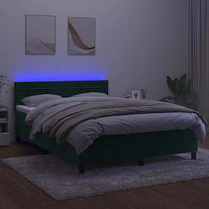Box spring postel s matrací a LED tmavě zelená 140x190 cm samet - obrázek 4
