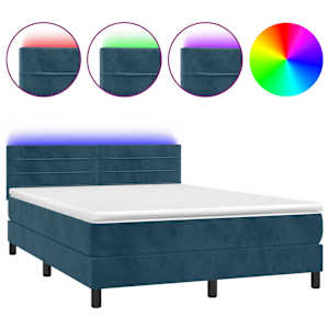 Box spring postel s matrací a LED tmavě modrá 140x190 cm samet - obrázek 2