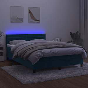 Box spring postel s matrací a LED tmavě modrá 140x190 cm samet - obrázek 4
