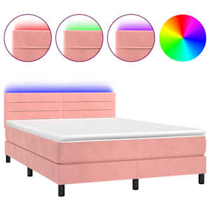 Box spring postel s matrací a LED růžová 140x190 cm samet - obrázek 2