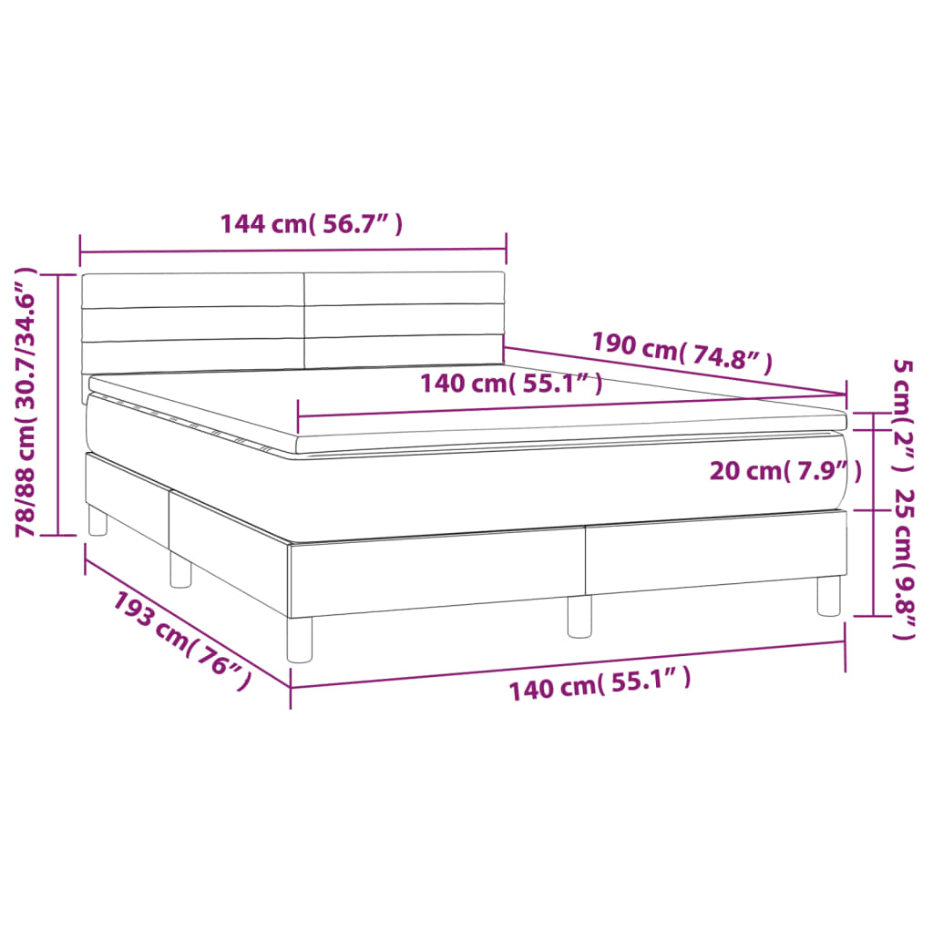 Krevet box spring s madracem LED ružičasti 140x190cm baršunasti