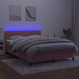 Box spring postel s matrací a LED růžová 140x190 cm samet - obrázek 4