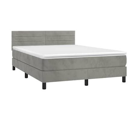 vidaXL Boxspring met matras en LED fluweel lichtgrijs 140x200 cm