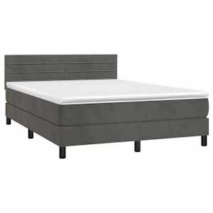 Box spring postel s matrací a LED tmavě šedá 140x200 cm samet - obrázek 3