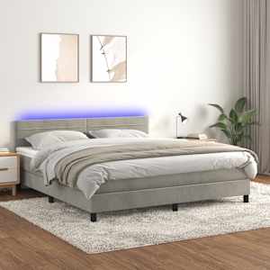 Box spring postel s matrací a LED světle šedá 160x200 cm samet - obrázek 1