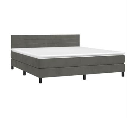 vidaXL Box spring postel s matrac&iacute; a LED tmavě &scaron;ed&aacute; 160x200 cm samet